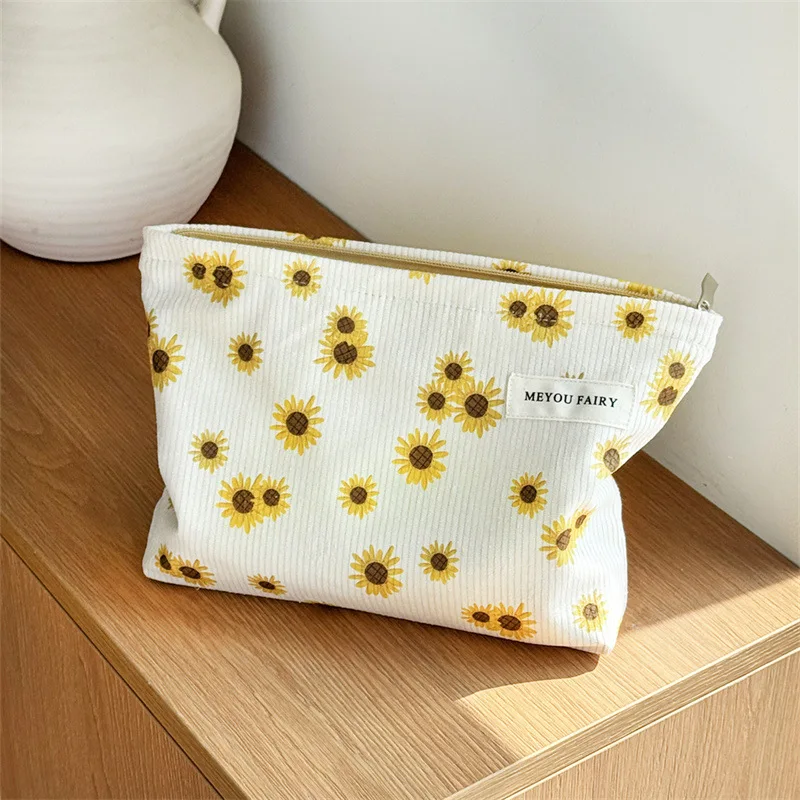 Bolsa de maquillaje con estampado de girasoles