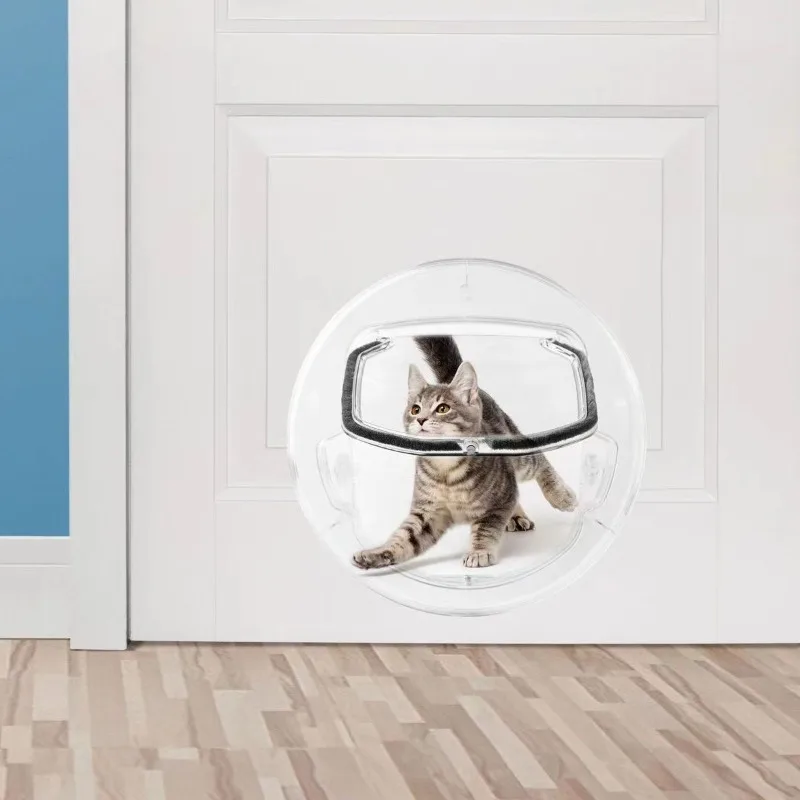 Puerta redonda para gatos y perros con cierre 4 vías transparente - imagen 2
