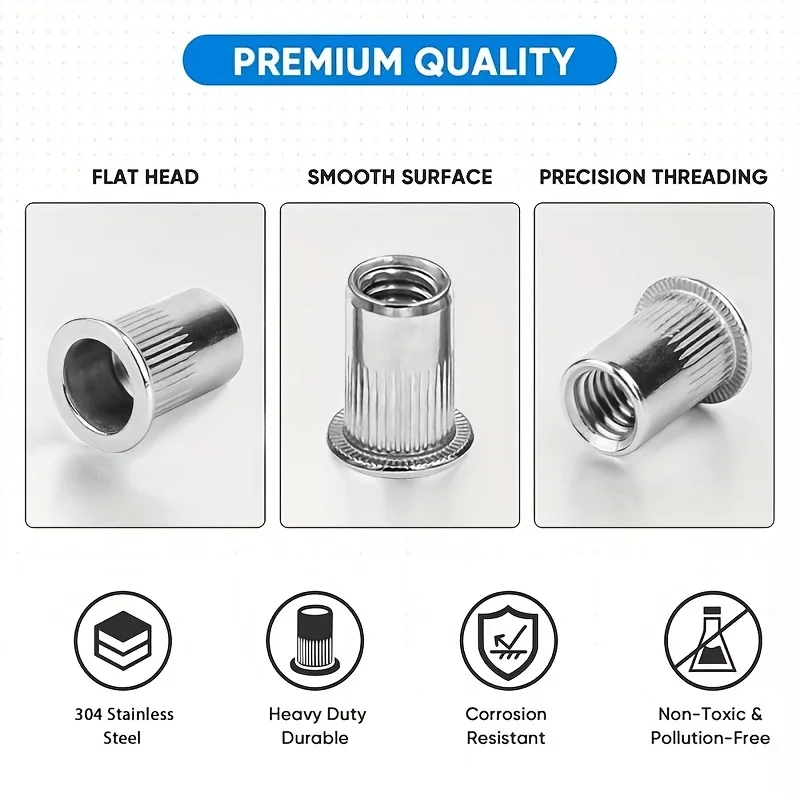 Tuercas remachables de aluminio detalladas
