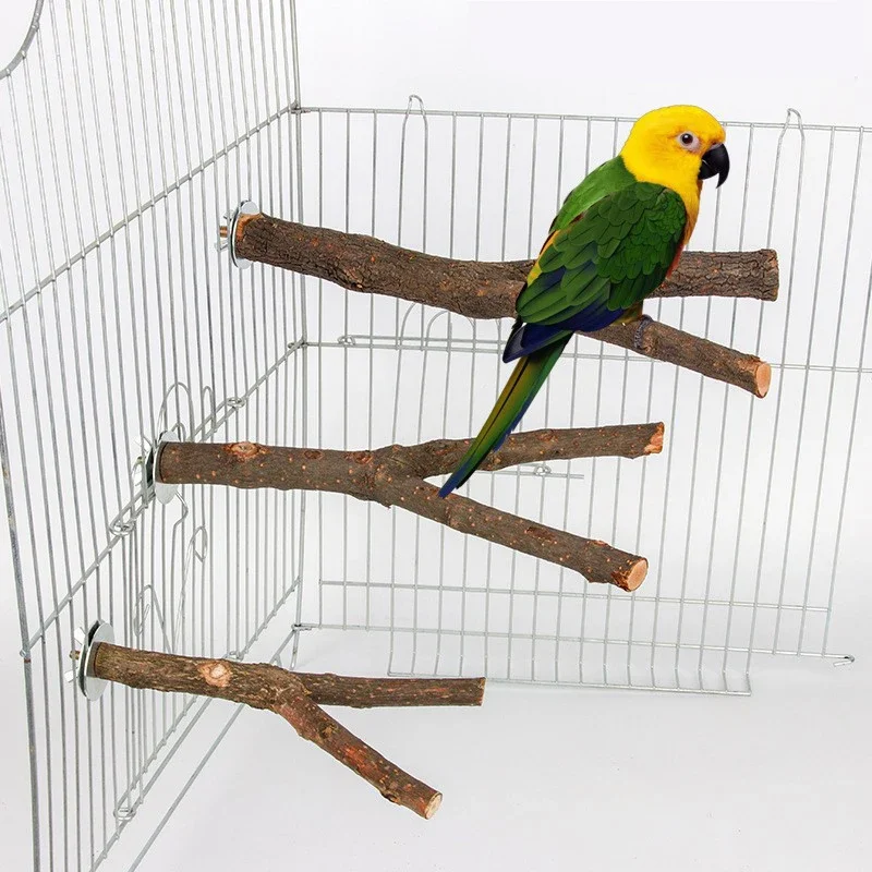 Percha de madera natural para aves, vista frontal