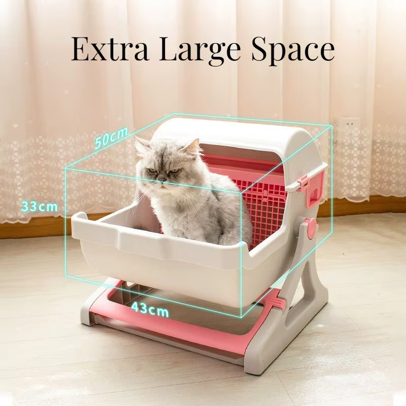 Caja de arena semicerrada con cribado manual para gatos – Fácil limpieza - imagen 4