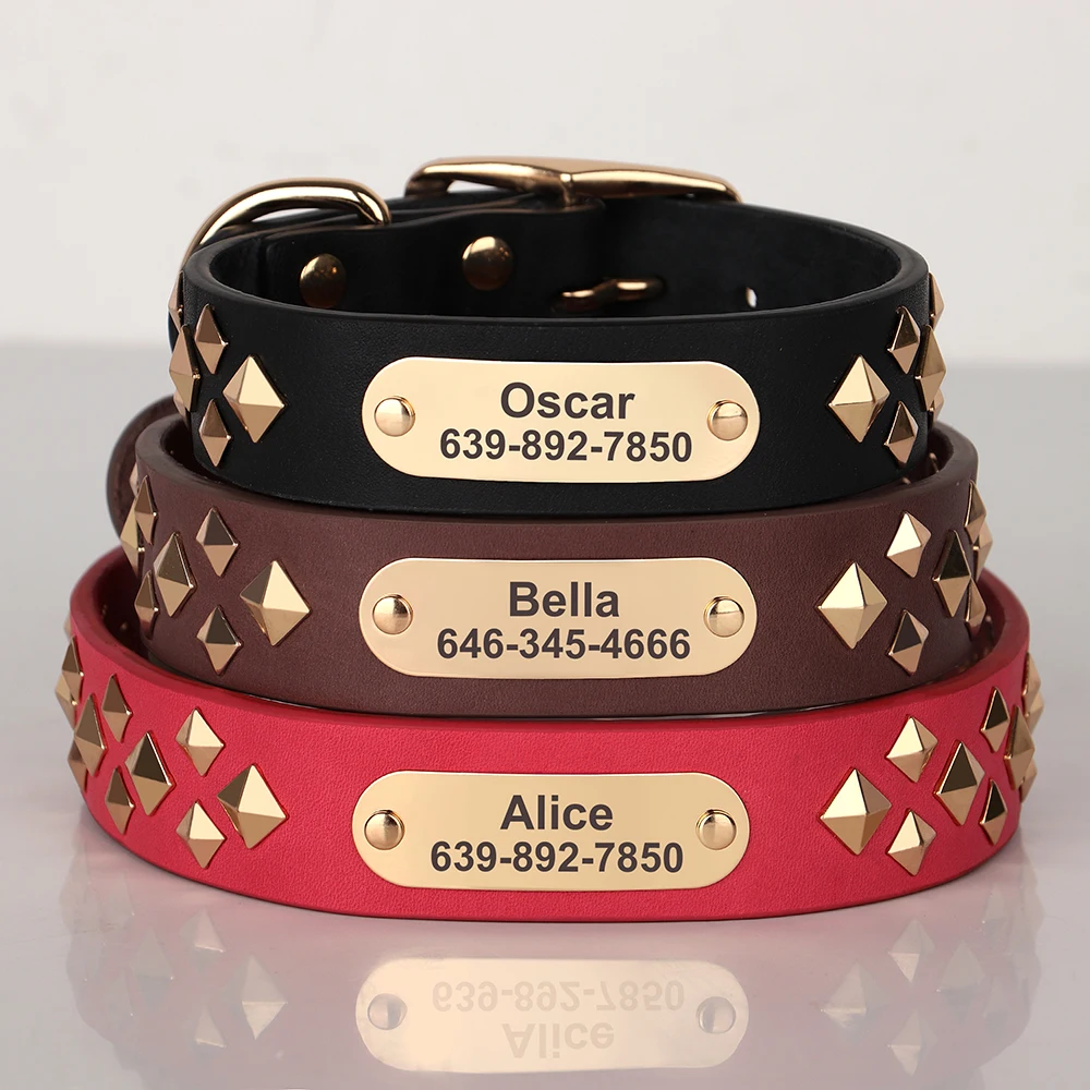 Collar de cuero rojo con pinchos