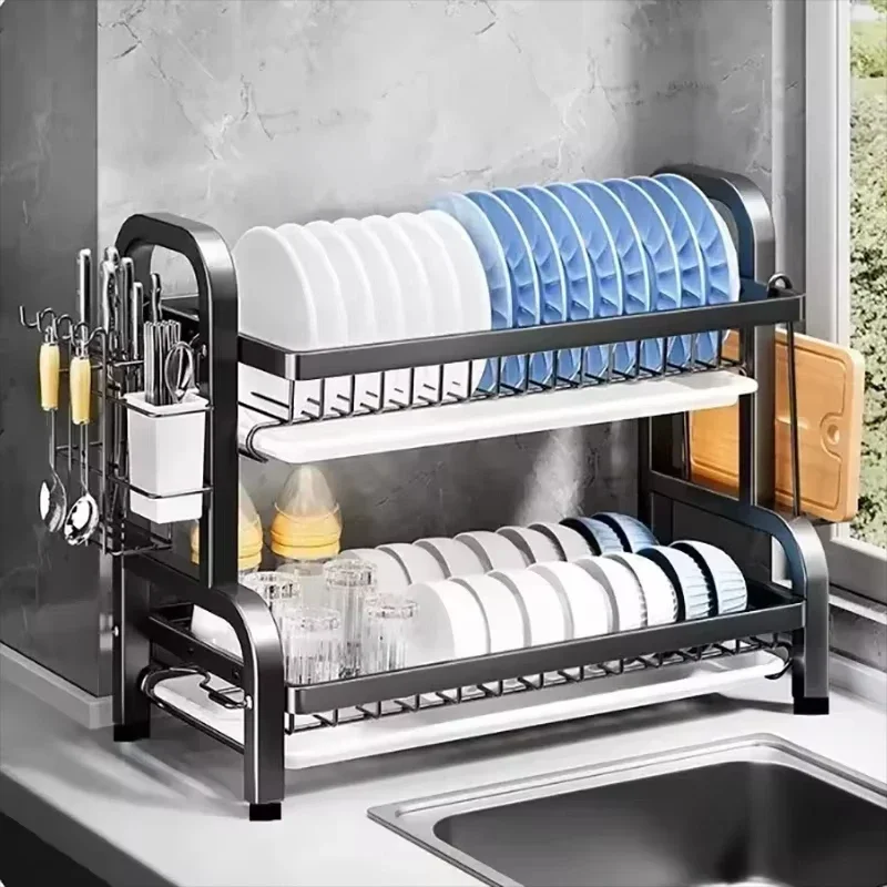 Escurridor de platos 2 niveles acero inoxidable – Soporte utensilios antiherrumbre