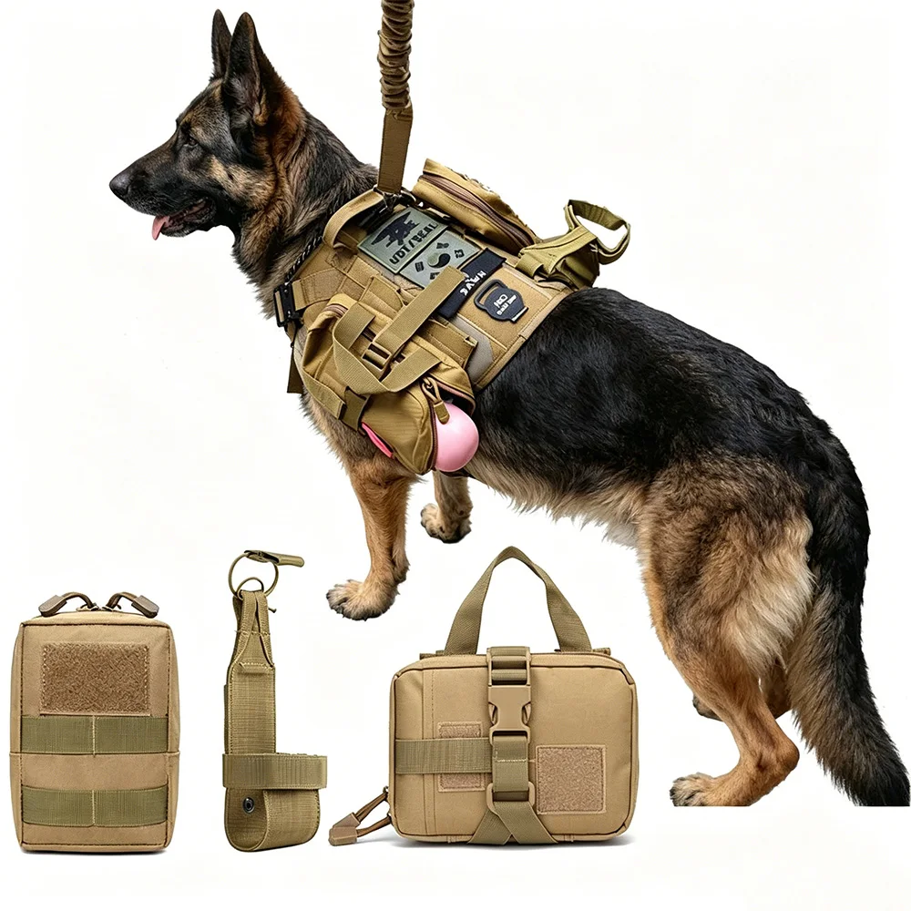 Bolsas Molle desmontables para chaleco táctico de perro, porta botella - imagen 3