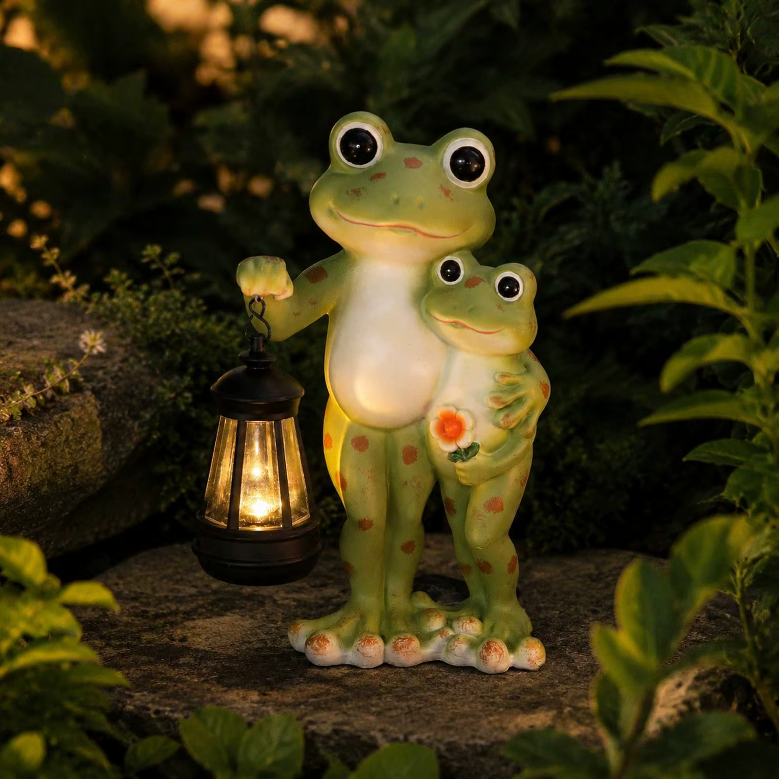 Estatua de rana con luz solar para jardín, adorno de resina - imagen 3