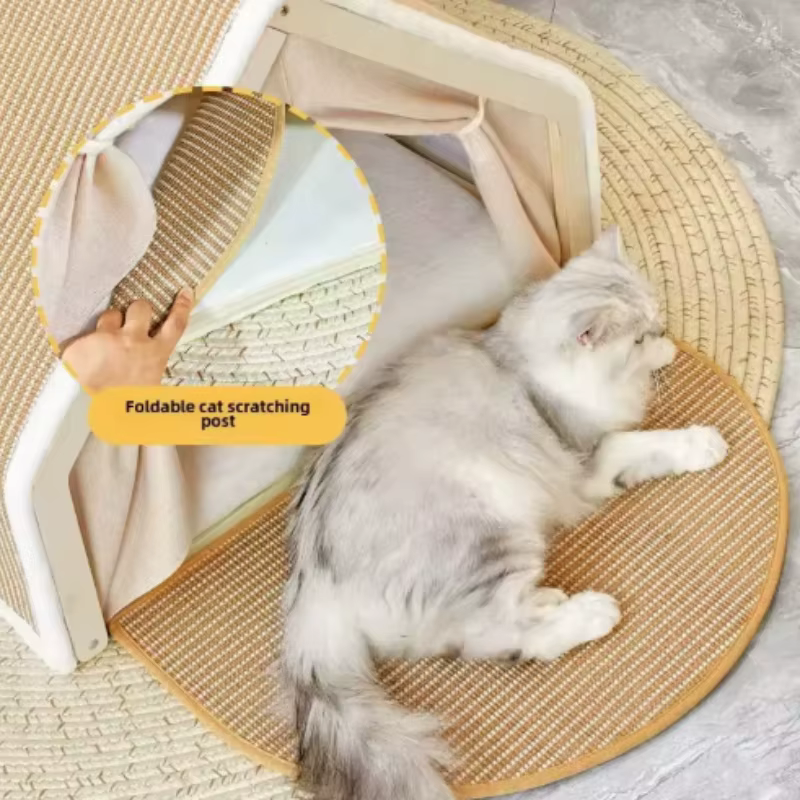 Casa Villa para Gatos con Rascador de Sisal – Refugio Cálido con Bolsa - imagen 4