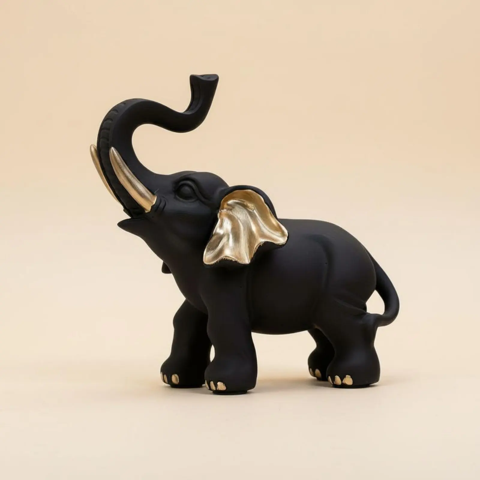 Figura elefante buena suerte negra y dorada, decoración hogar - imagen 3