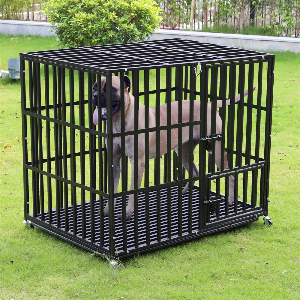 Jaula metálica para perros con ruedas bloqueables y bandeja - imagen 2