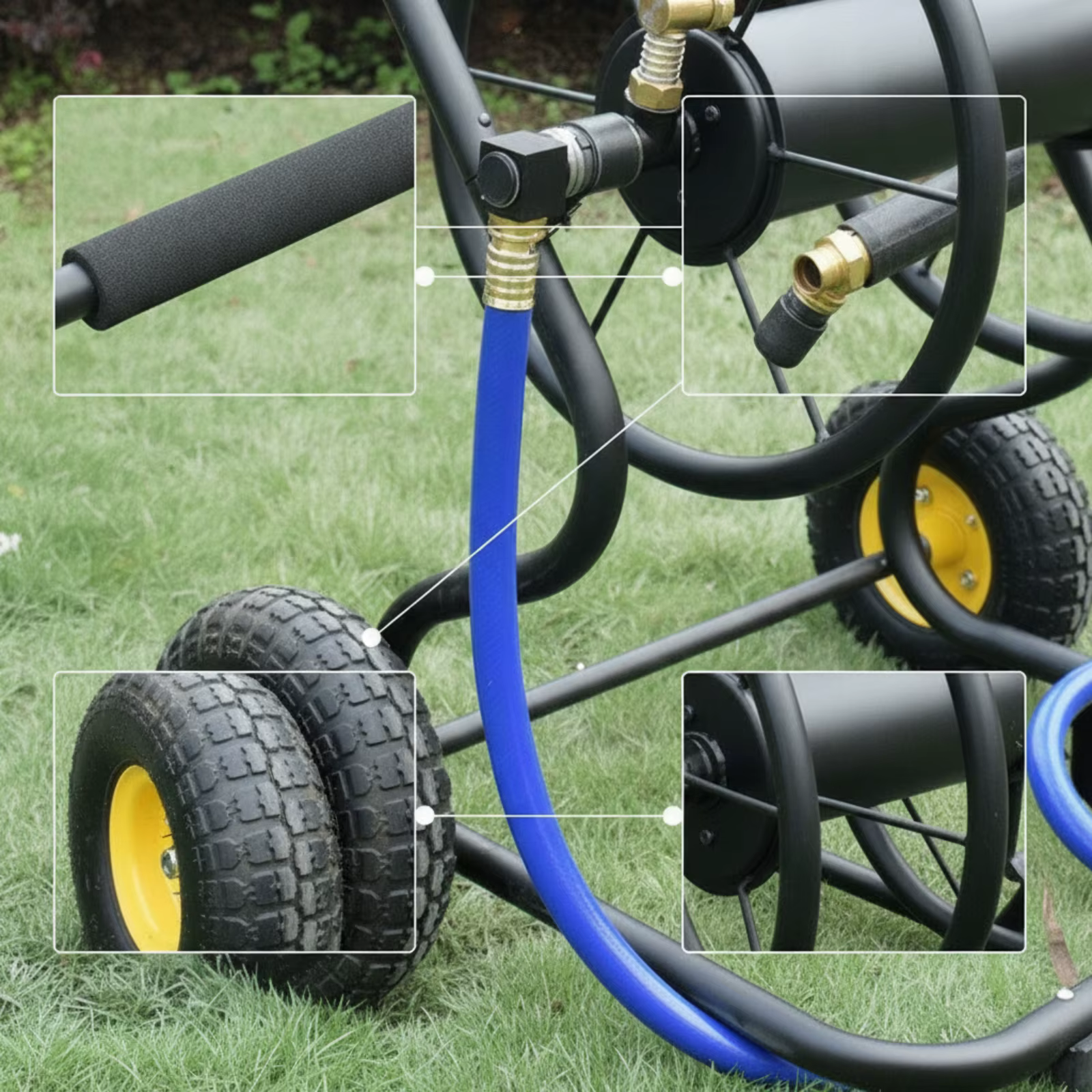 Carrito para enrollar mangueras de jardín resistente con ruedas - imagen 5