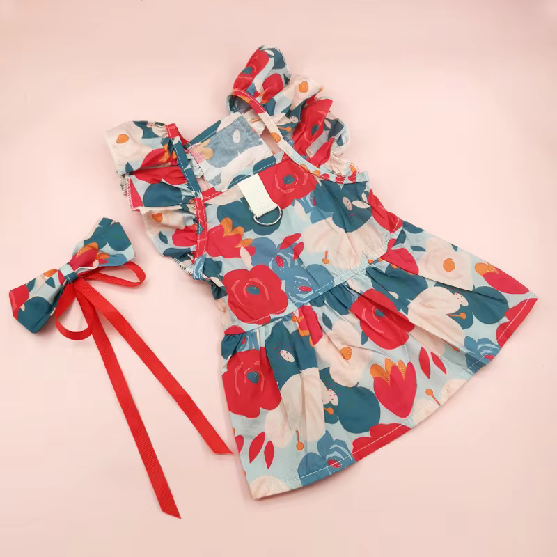 Vestido floral con lazo y accesorio de pelo para perros pequeños - imagen 4