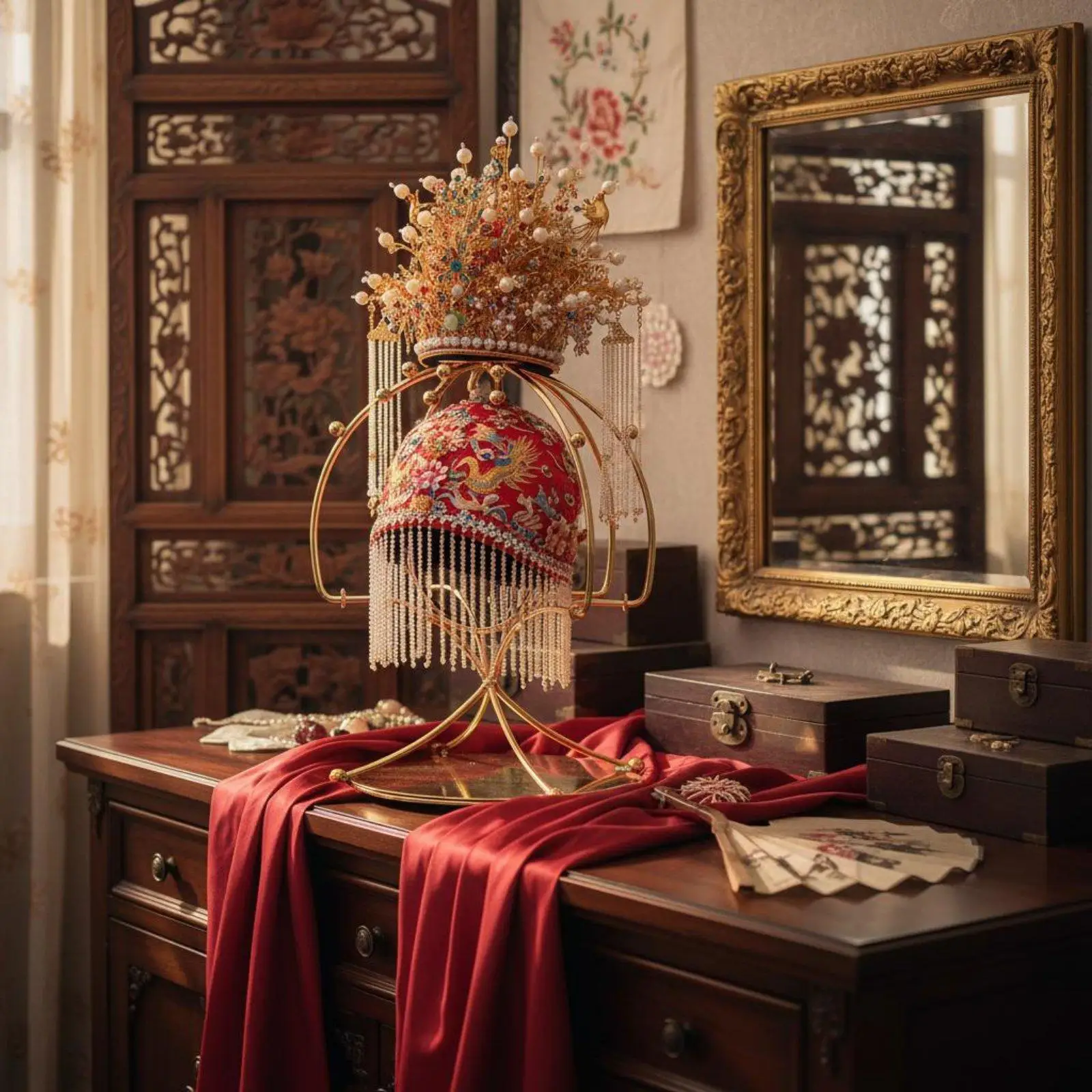 Exhibidor de Tocados Tradicional Chino – Soporte para Joyería y Sombreros - imagen 3