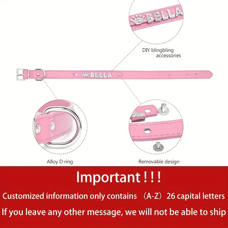 Collar personalizado con nombre para perro y gato – Cuero sintético strass - imagen 2