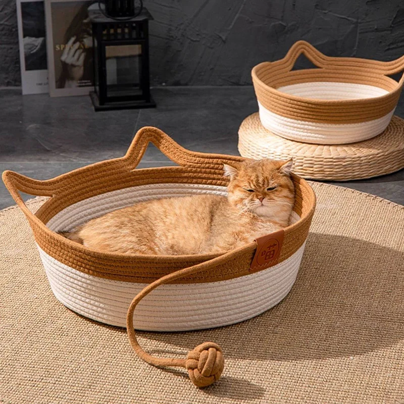 Cama de verano redonda mimbre transpirable para gatos - imagen 4