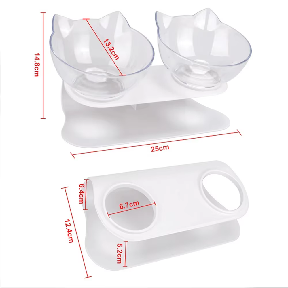 Comederos dobles elevados e inclinados a 15° para gatos
