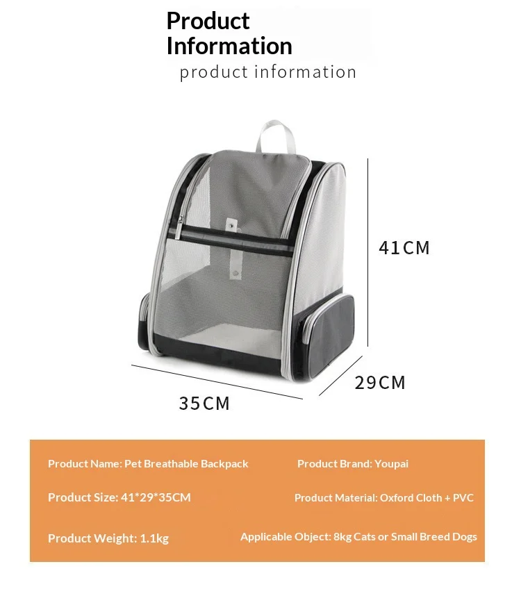 Mochila transpirable para gatos con doble correa