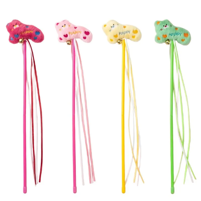 Juguete interactivo para gatos con mango largo y borla