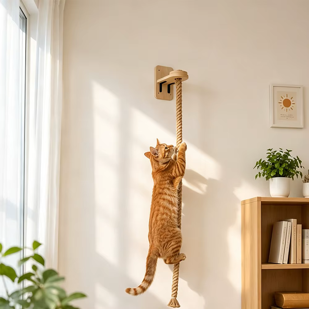 Poste rascador de pared con cuerda sisal y estante para gatos - imagen 5