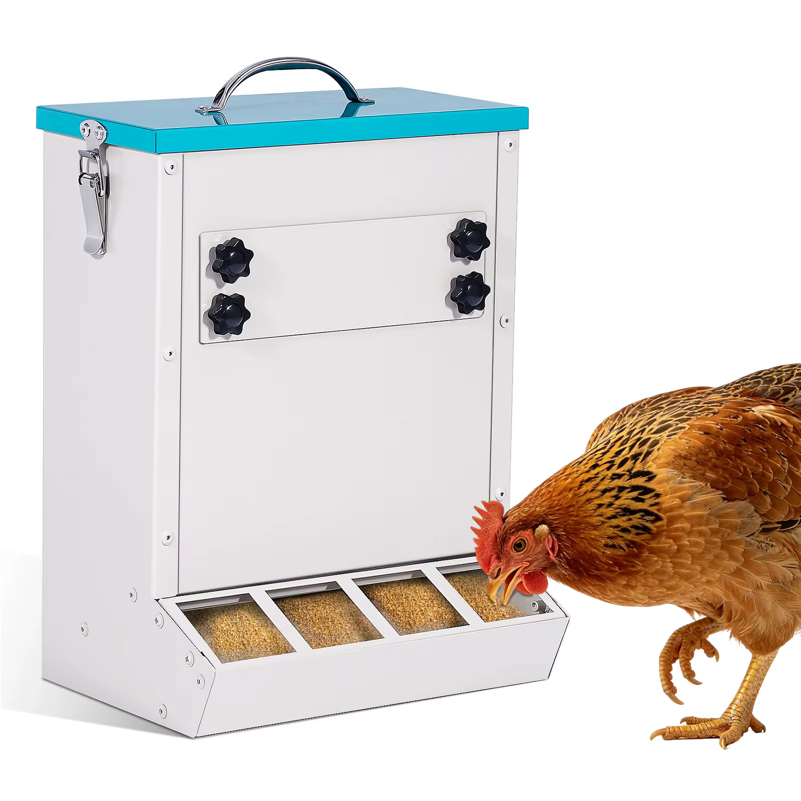 Comedero colgante para aves con tapa y estructura de acero inoxidable - imagen 3