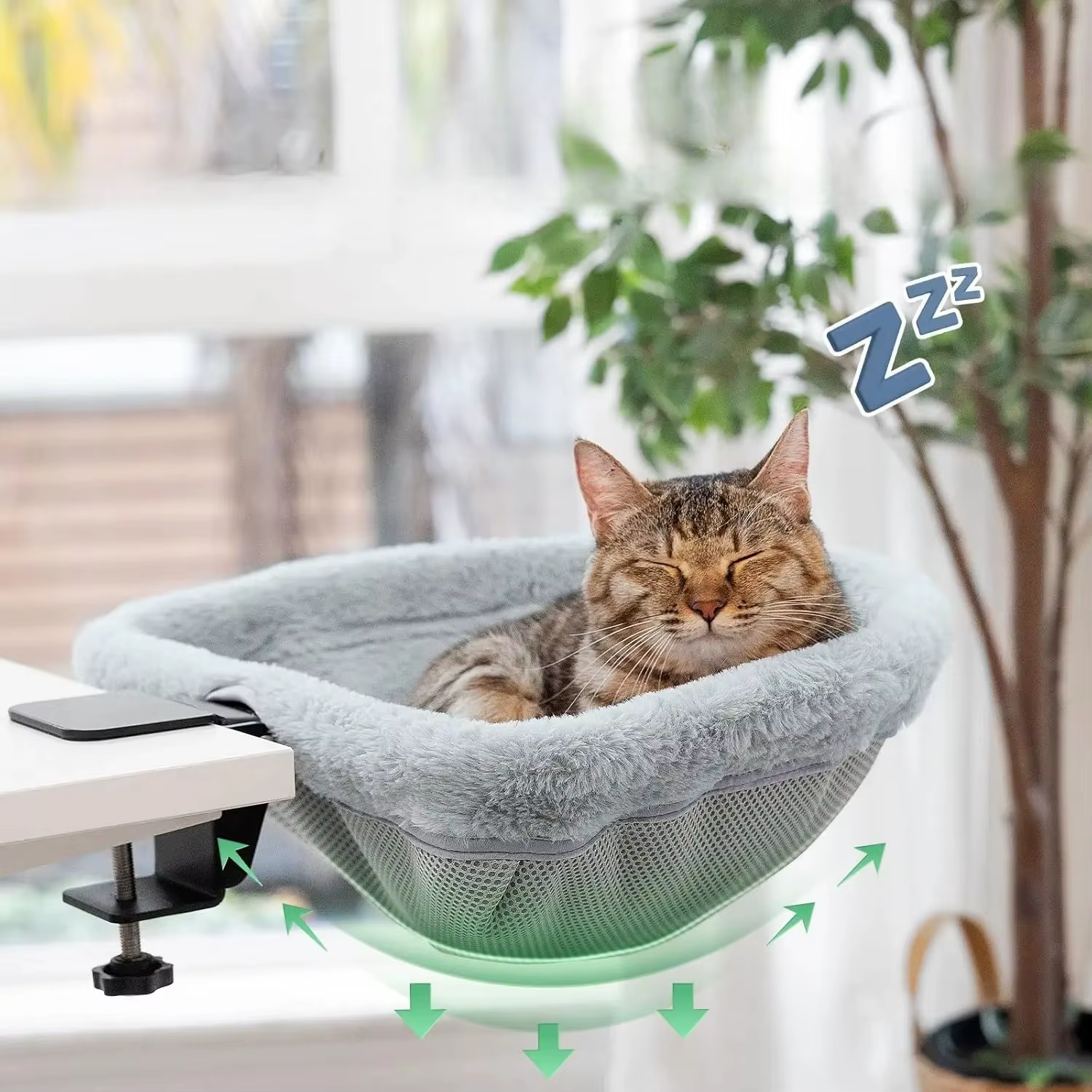 Hamaca Cama Gato con Abrazadera – Escritorio, Piel Sintética, Plegable - imagen 2