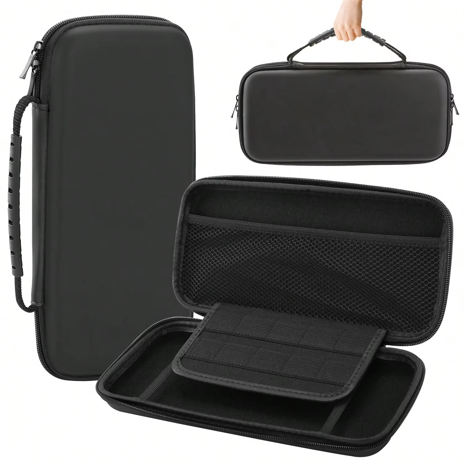 Interior del estuche con espacios para cartuchos y accesorios