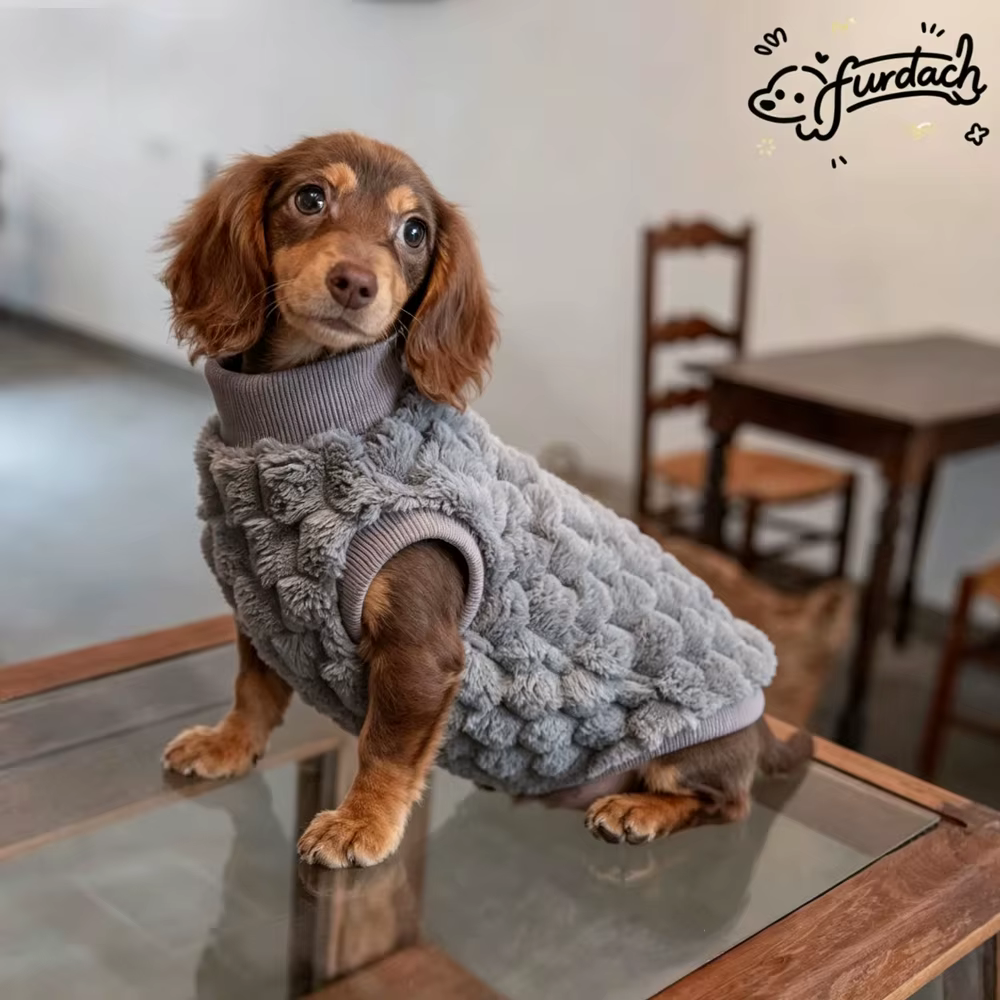 Chaleco polar gris para perro salchicha – Abrigo cálido - imagen 4