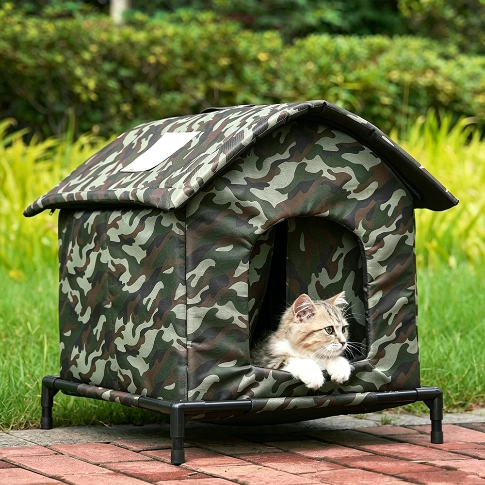 Casa elevada impermeable para gatos y perros – Plegable exterior - imagen 5