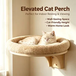 Posadera redonda para gatos: cama montada en pared con estante de madera