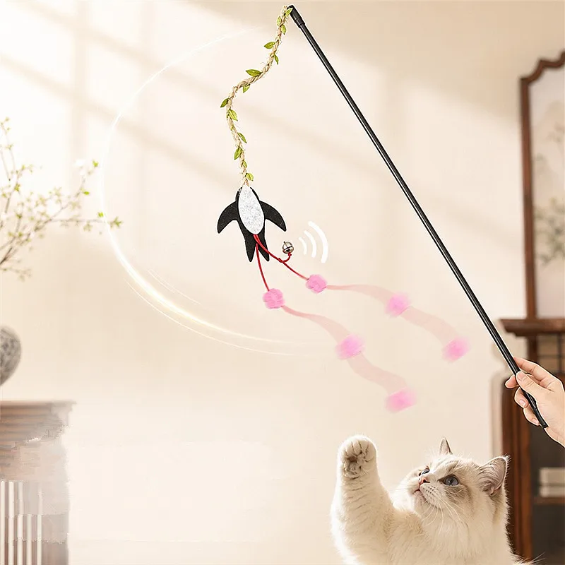 Juguete interactivo para gatos con plumas y borlas de cuerda - imagen 2