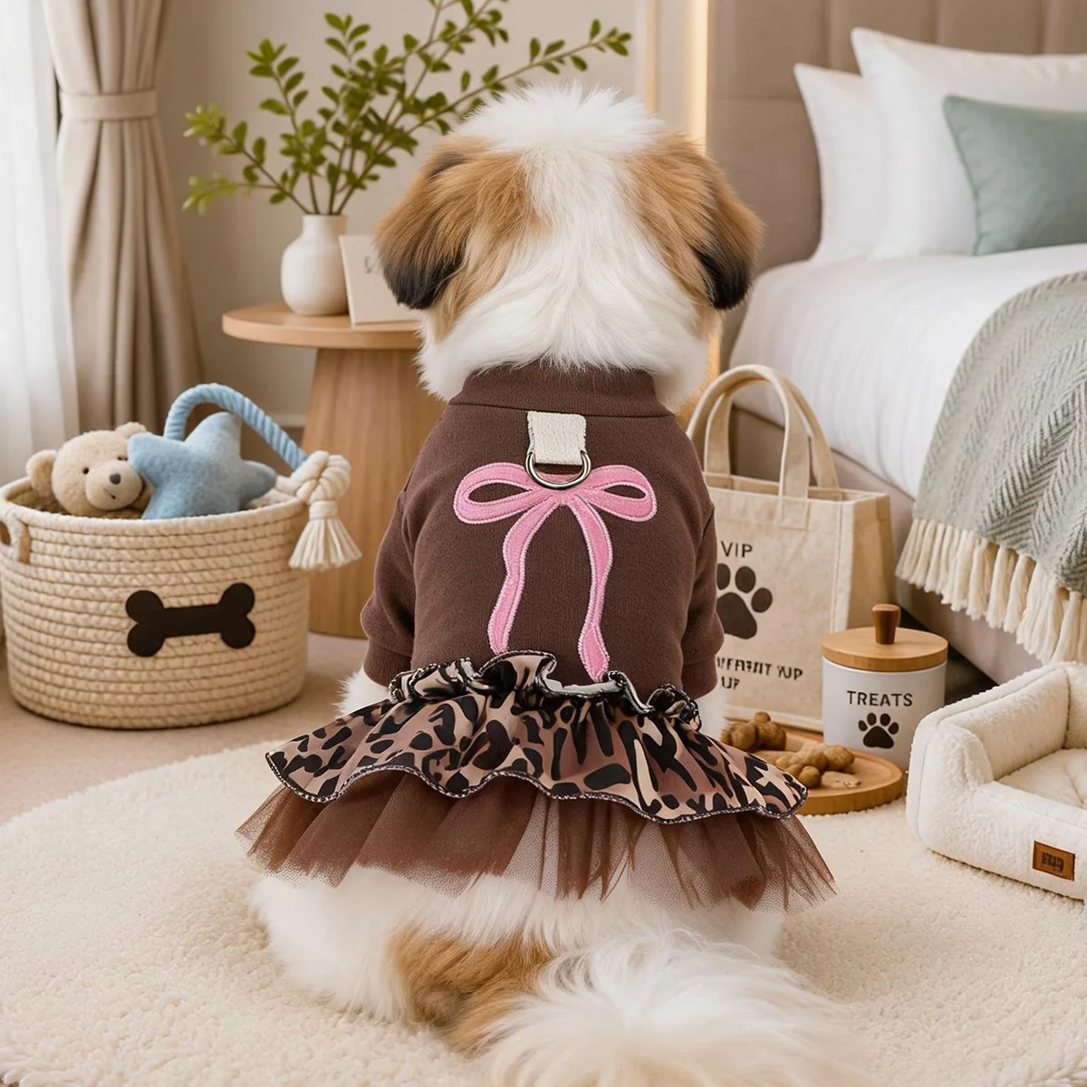 Vestido cálido estampado leopardo para perrito de otoño - imagen 5