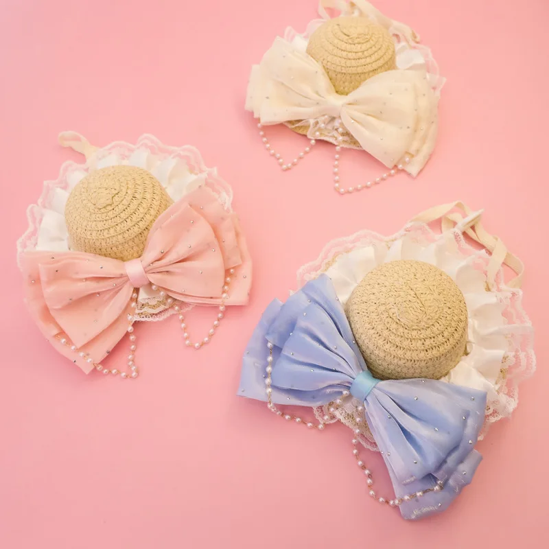 Sombrero de paja tejido para mascotas estilo pastoral