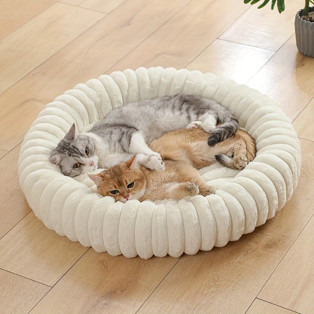 Cama nido donut redonda de peluche suave para gatos y perros - imagen 5