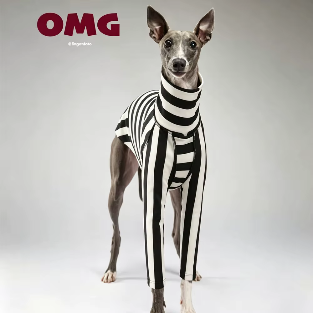 Camiseta cuello alto sin mangas de algodón a rayas negras para galgos - imagen 4