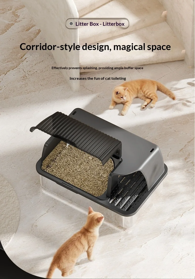Caja de arena cerrada extra grande estilo pasillo elevable anti-salpicaduras