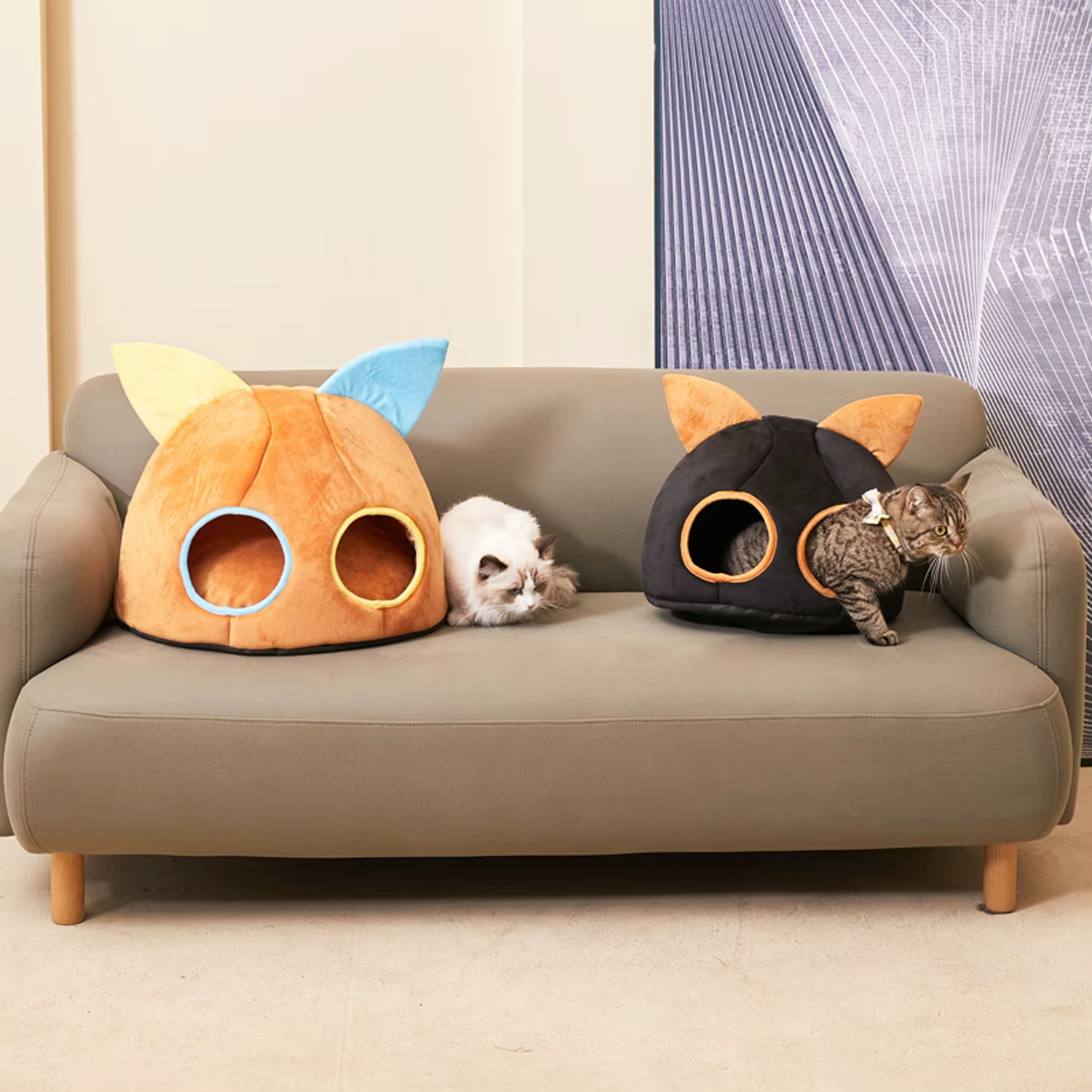 Cueva-cama cómoda para gatos: cesta redonda y doble entrada - imagen 5