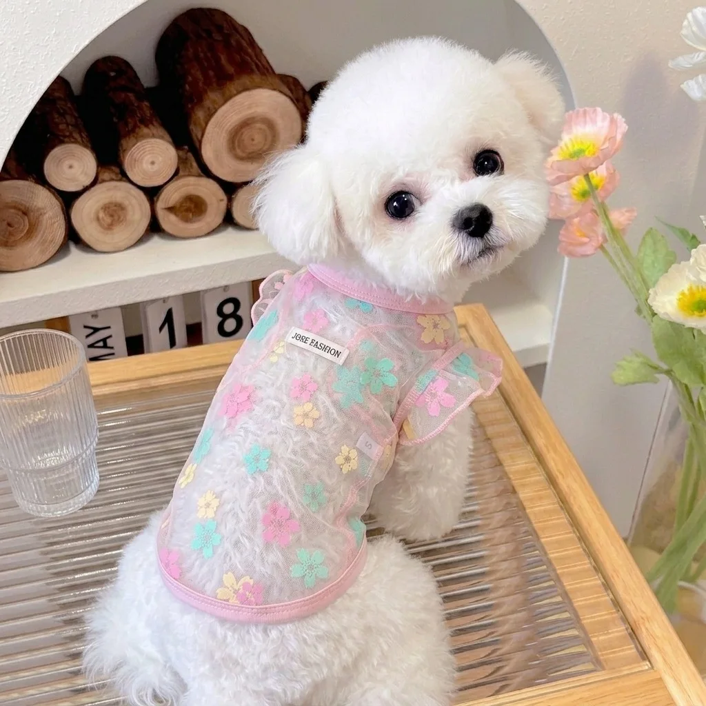 Chaleco solar transpirable para perros y gatos con malla floral - imagen 3