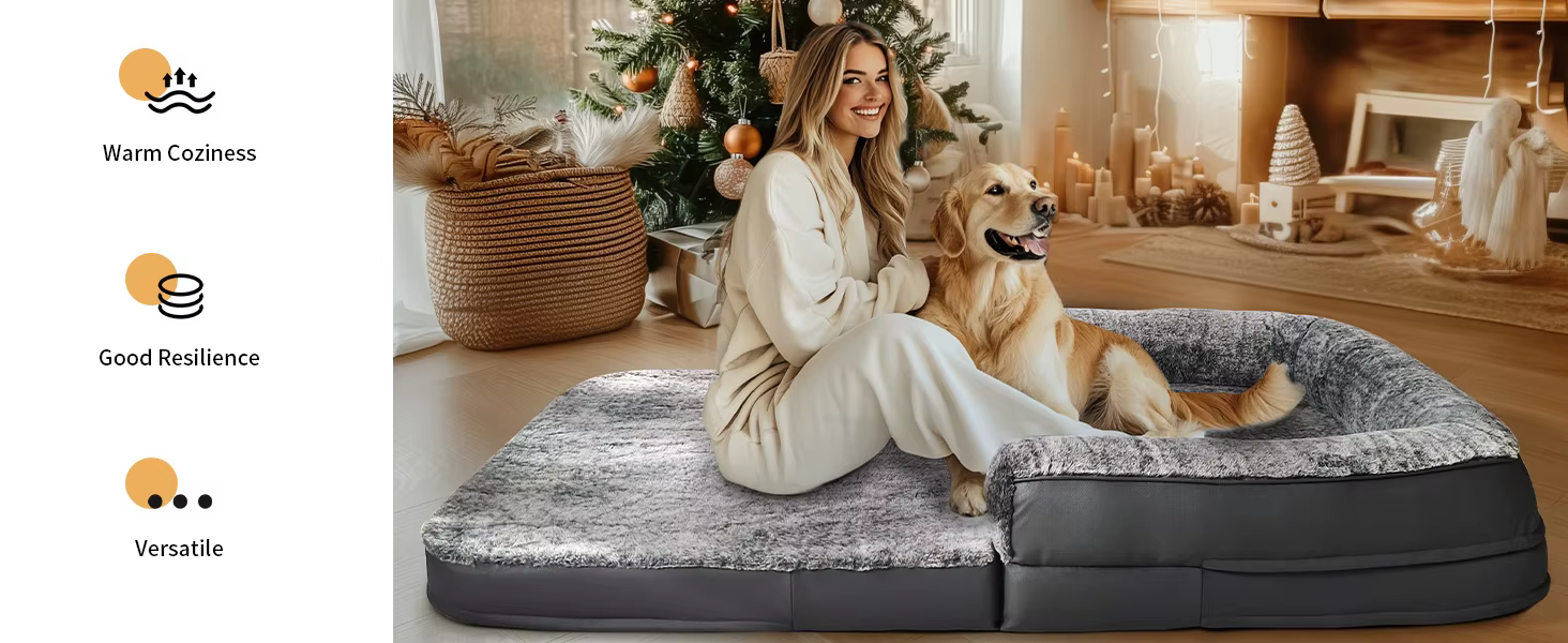Uso familiar: adulto y perro acurrucados en la cama
