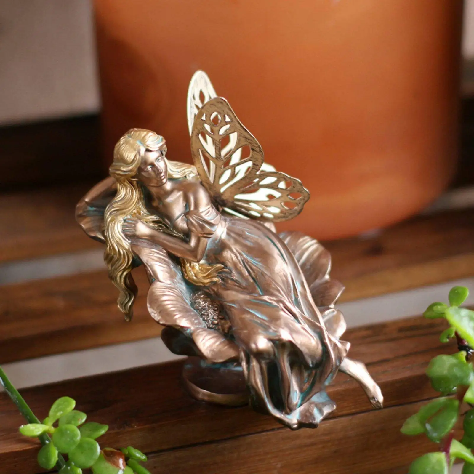 Figura Hada Bronce Artesanal Decoración Jardín y Balcón - imagen 2