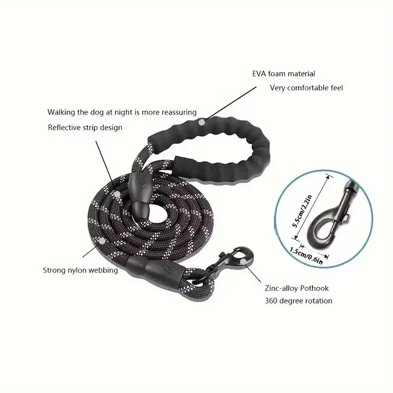Cadena reflectante para perros con asa suave de adiestramiento y paseo