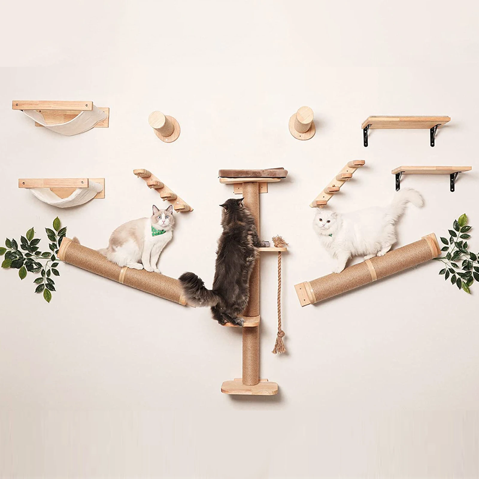 Rascador para gatos con estantes, hamaca y árbol de sisal - imagen 4
