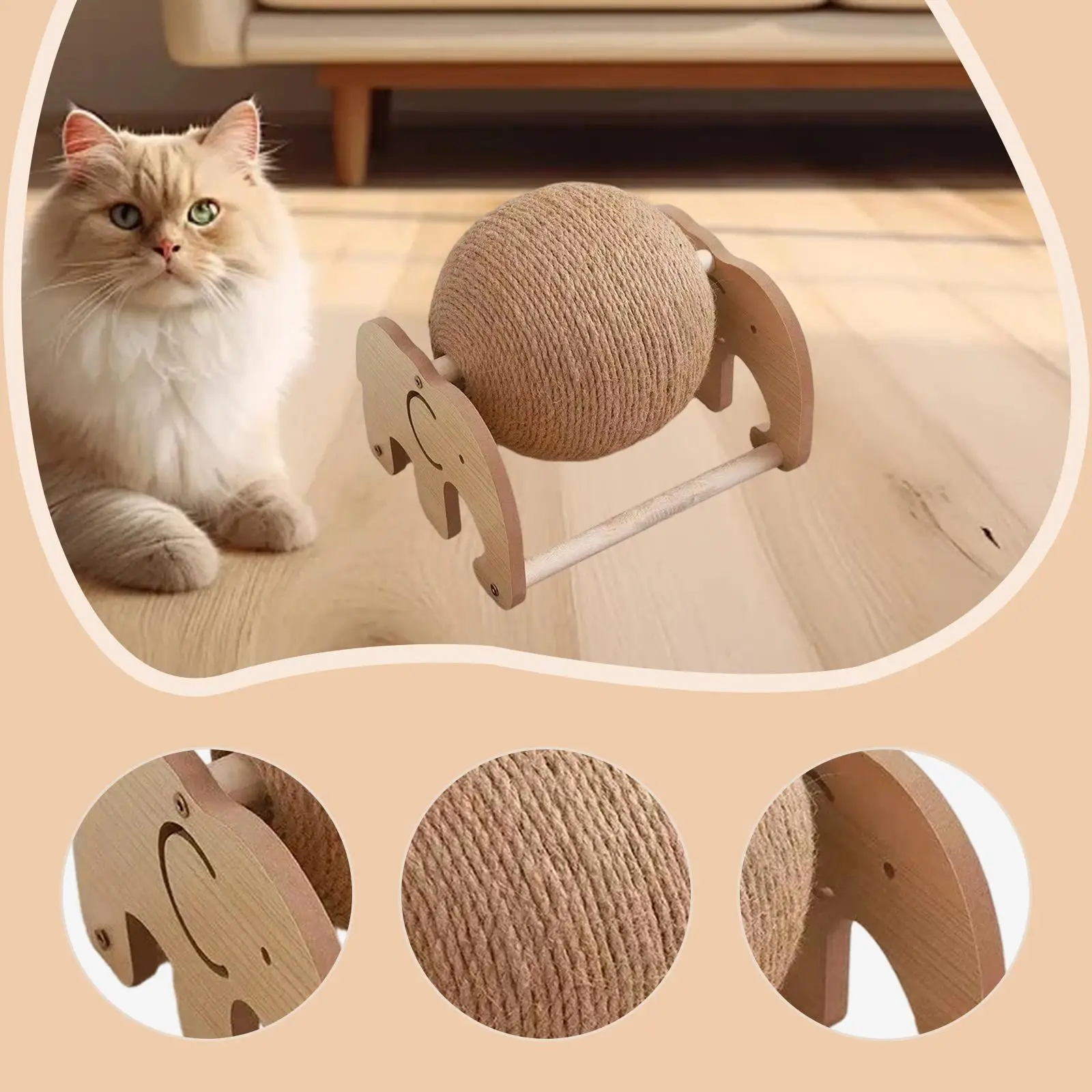 Gato usando la pelota rascadora de sisal Kesoto