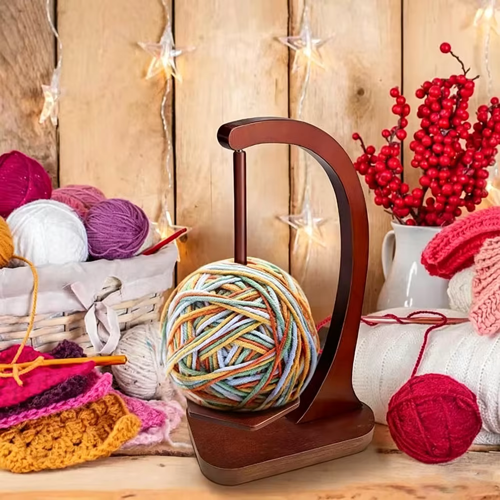 Soporte giratorio de madera para ovillos de crochet – Dispensador y estante de escritorio