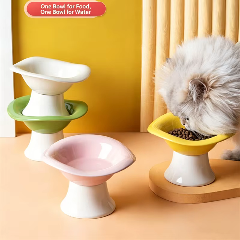 Cuenco elevado cerámica crema para gatos y cachorros: anti-manchas - imagen 3