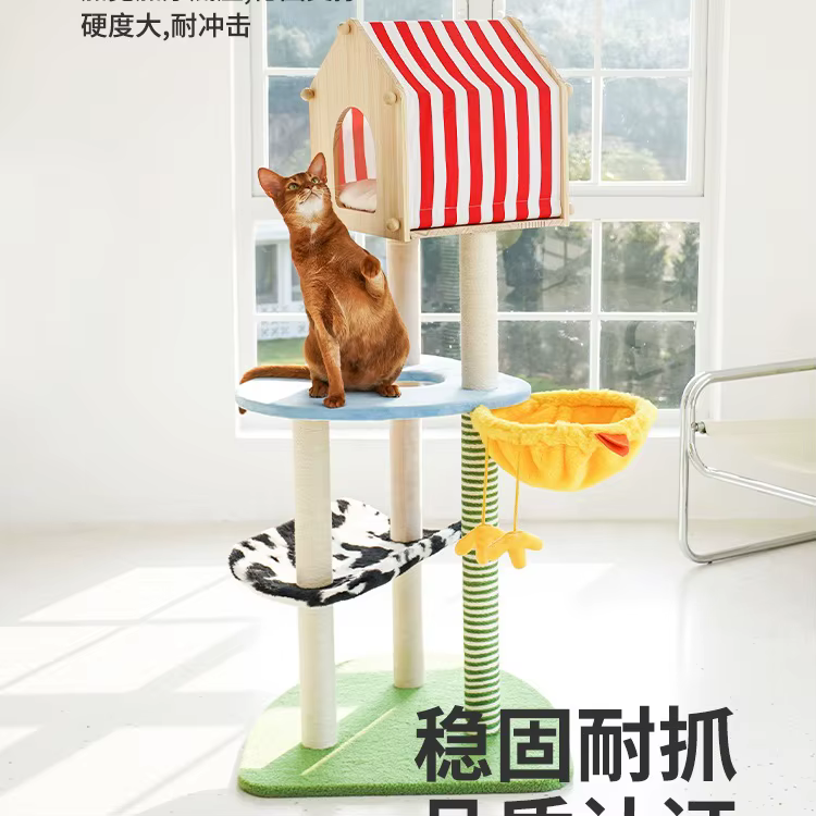 Árbol rascador rústico grande para gatos con cama y poste de sisal - imagen 3