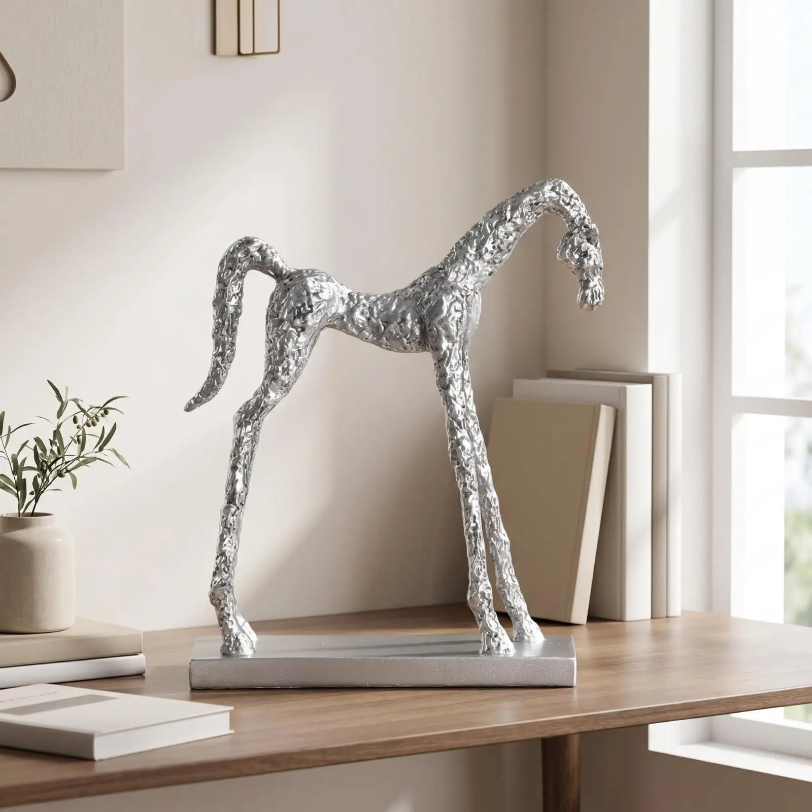 Figura Decorativa de Caballo de Resina Plateada para el Hogar y Oficina - imagen 4