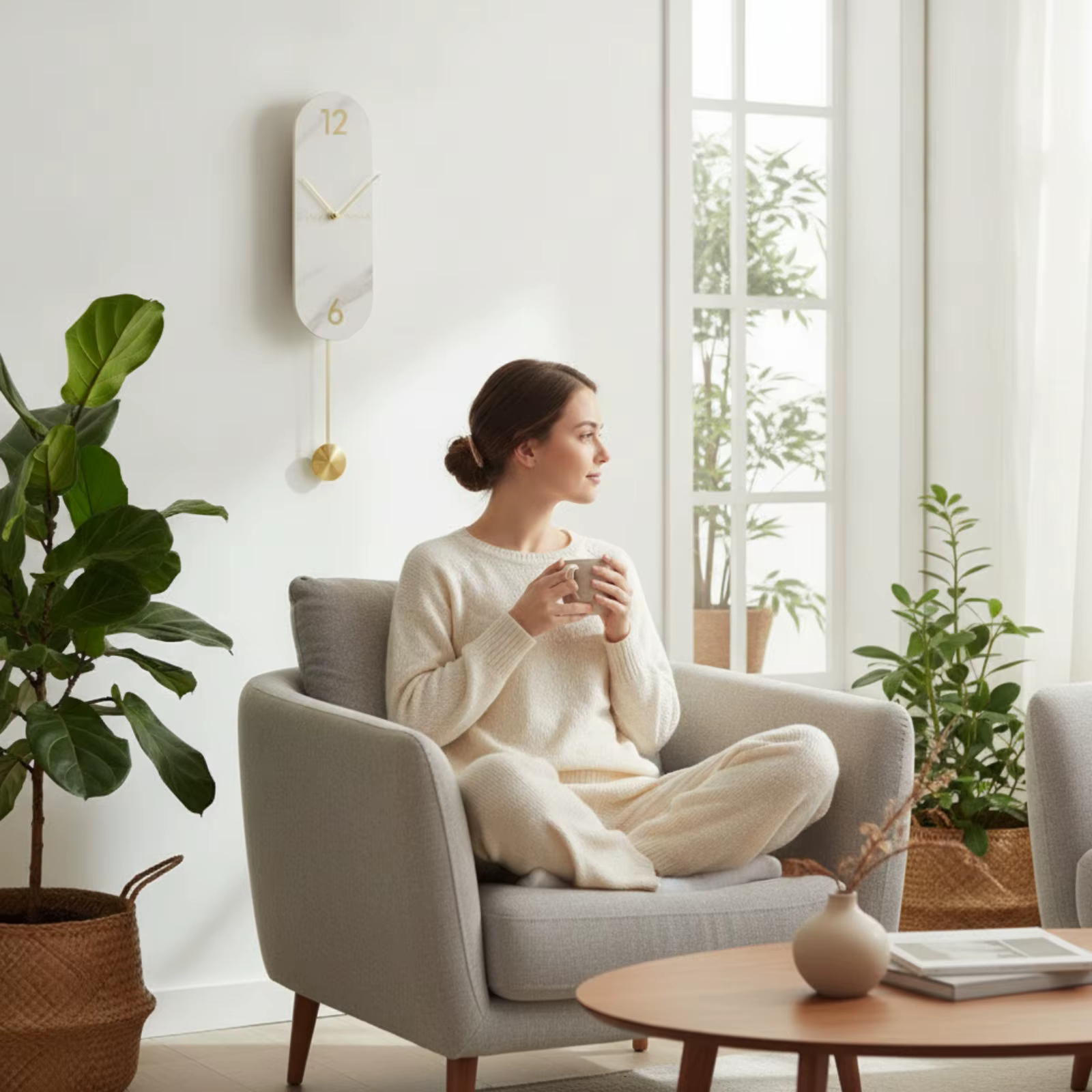 Reloj de pared moderno con péndulo silencioso metal salón - imagen 5