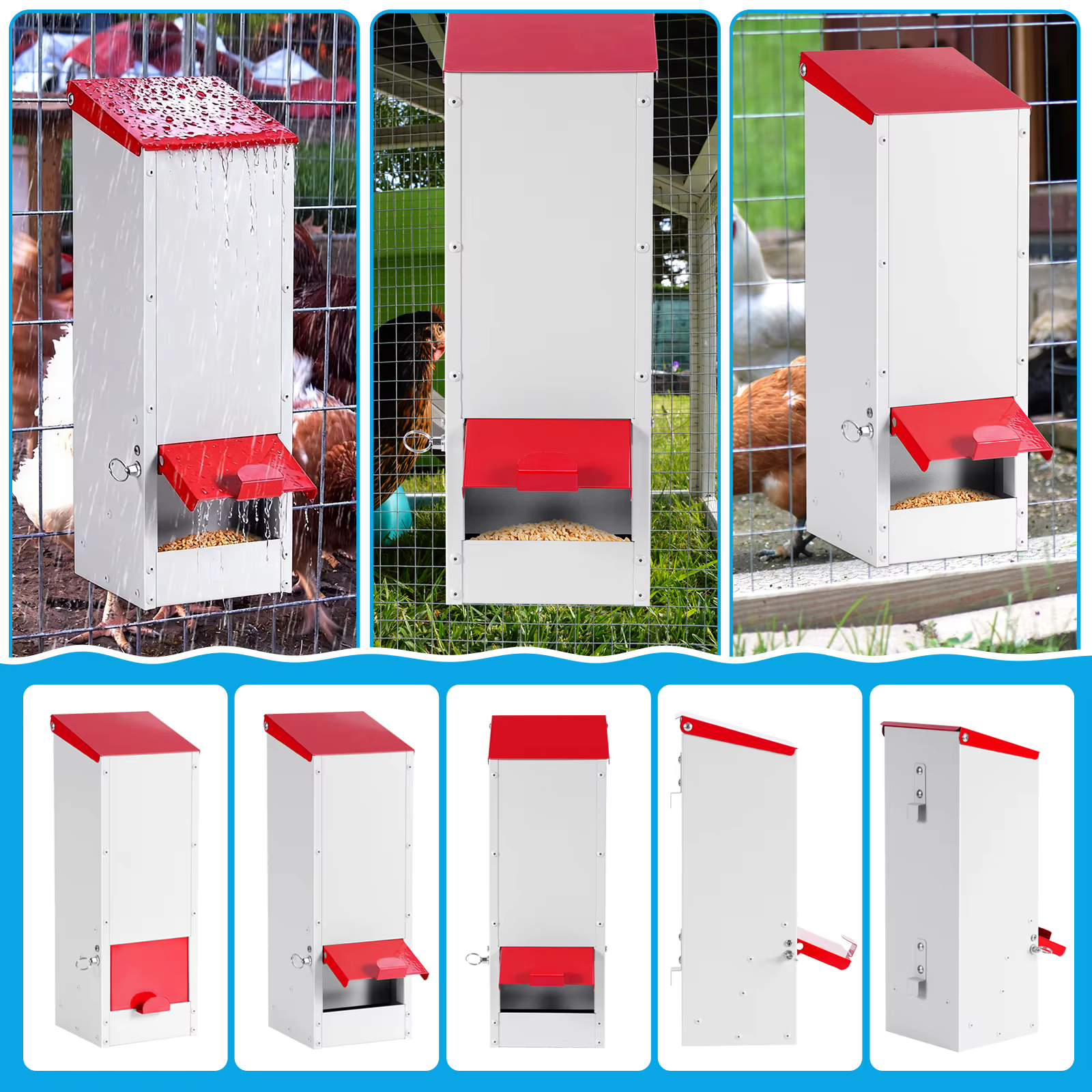 Comedero colgante acero inoxidable a prueba de lluvia para aves de corral - imagen 4