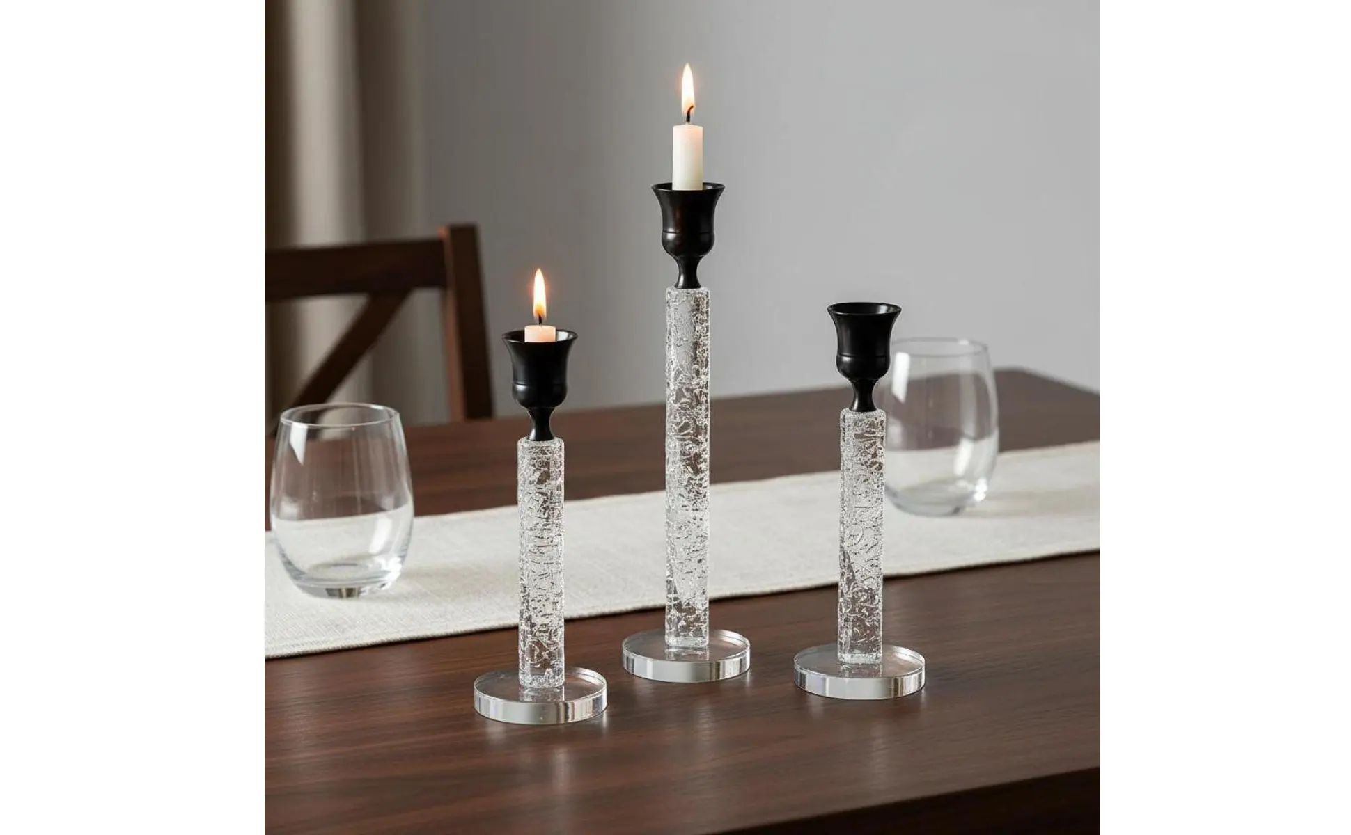 Candelabros de cristal nórdicos en acabado negro con velas
