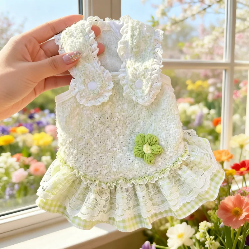 Vestido blanco de encaje para cachorros de razas pequeñas