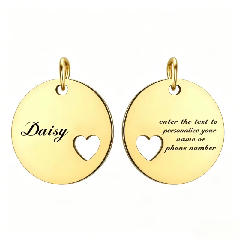 Pet tag stainless steel heart paw print with ring