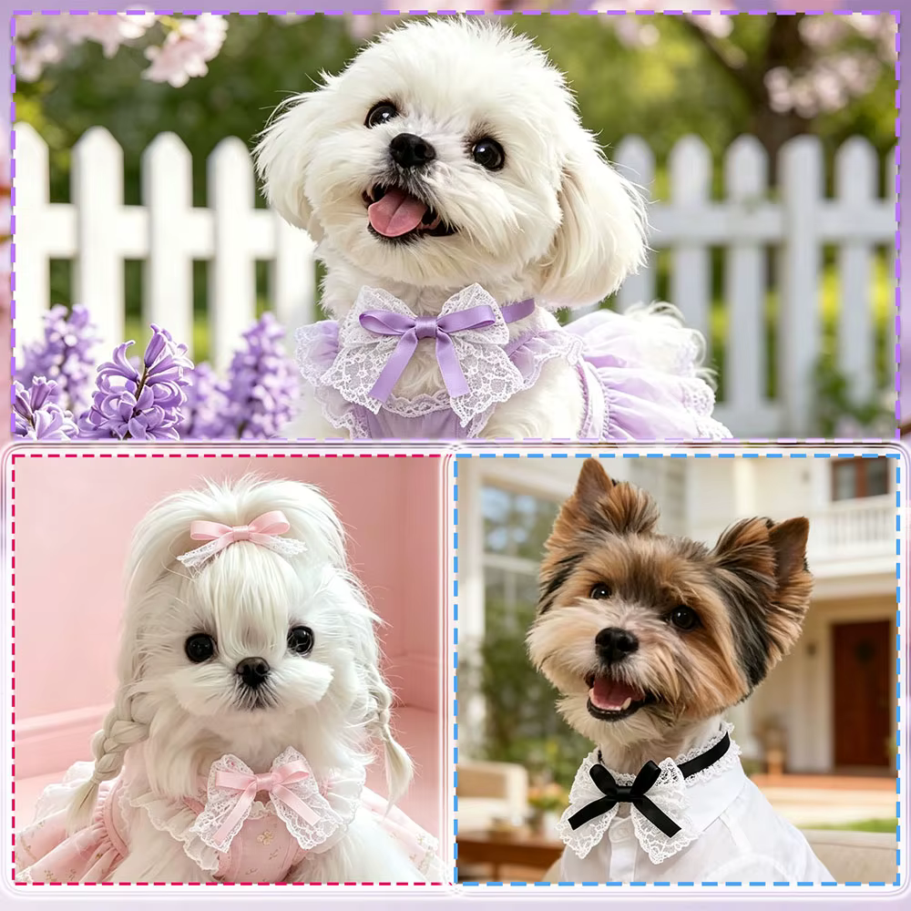 Collar con lazo ajustable de encaje para gatos y perros pequeños - imagen 2